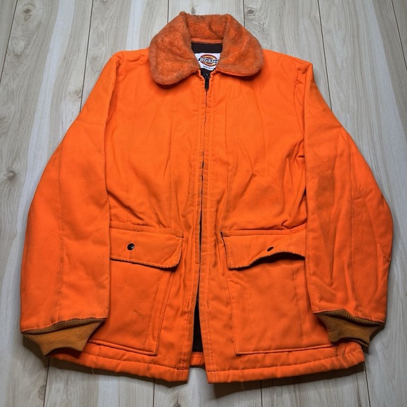 Dickies Other - VTG Dickies Hunting Jacket Mens Large Orange Quilted Fur Collar Made In USA